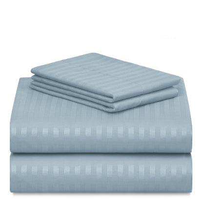 LuxClub 4 PC Queen Size Sheet Set Bed Sheets, Breathable Luxury Deep Pockets 16" Wrinkle Free Cooling Sheets Machine Washable Hotel Bedding (Queen, Striped Light Blue)