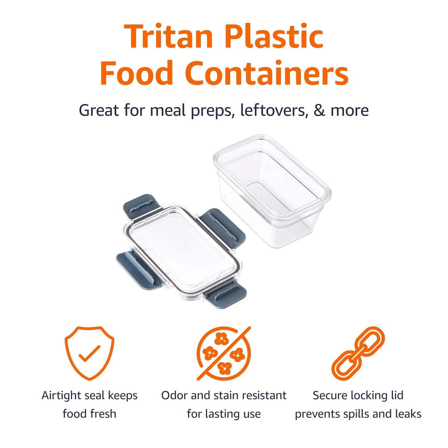 Amazon Basics Tritan Plastic Food Storage Containers - Tritan Plastic Locking, Air Tight, 11 Containers with Lids, 22 Pieces, Clear