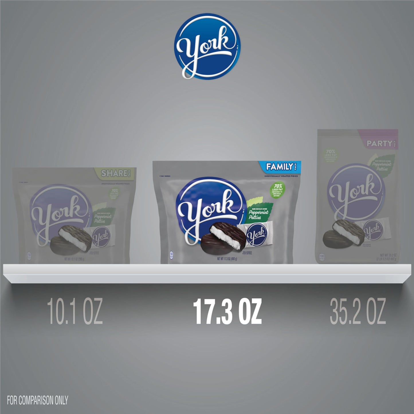 YORK Dark Chocolate Peppermint Patties, Candy Family Pack, 17.3 oz