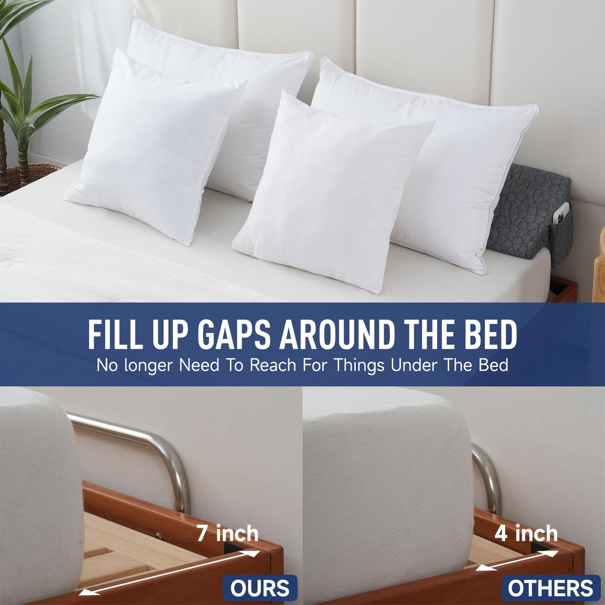 King Size Bed Wedge Pillow Headboard Pillow Mattress Wedge Bed Gap Filler Long Pillow for Bed Triangle Pillow Bolster Pillow Close The Gap (0-7") Between Headboard and Mattress (76"x10"x6")