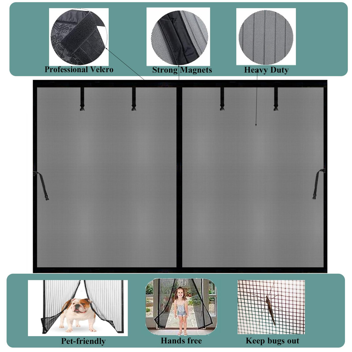 Garage Door Screen 14x9ft for 1 Car, Retractable Fiberglass Magnetic Screen Mesh Sliding Doors Curtain, Heavy Duty Weighted Bottom, Easy Assembly &Pass, Hands Free for Garage Patio (Black, 14x9ft)
