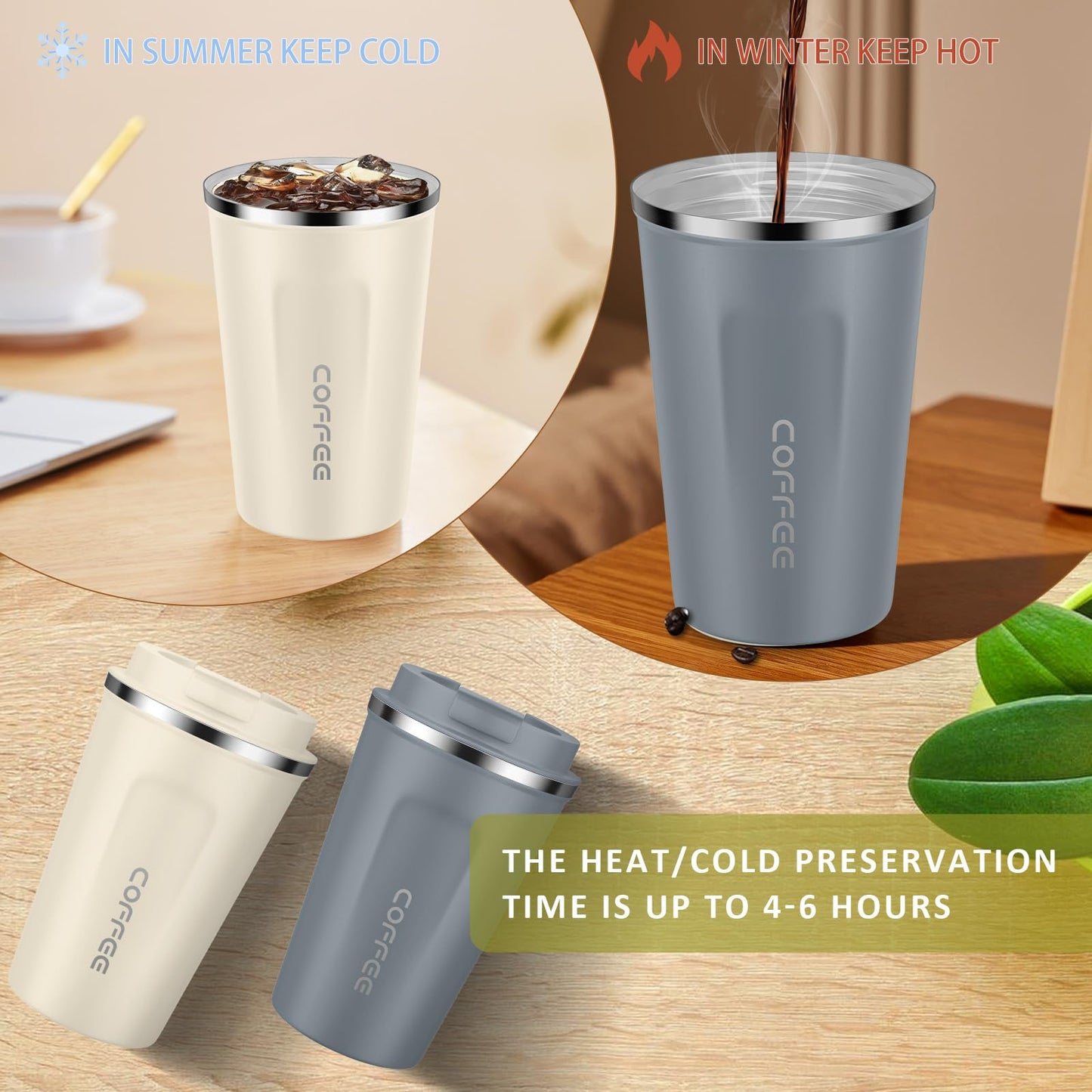 CS COSDDI 12 oz Stainless Steel Vacuum Insulated Tumbler - Coffee Travel Mug Spill Proof with Lid - Coffee Cups for Keep Hot/Ice Coffee,Tea and Beer