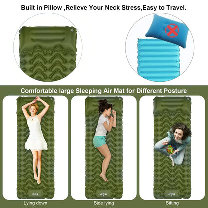 MOXILS Sleeping Pad, Ultralight Inflatable Sleeping Pad for Camping, Built-in Pump, Ultimate for Camping, Hiking, Airpad, Carry Bag, Repair Kit, Compact & Lightweight Air Mattress(Green)