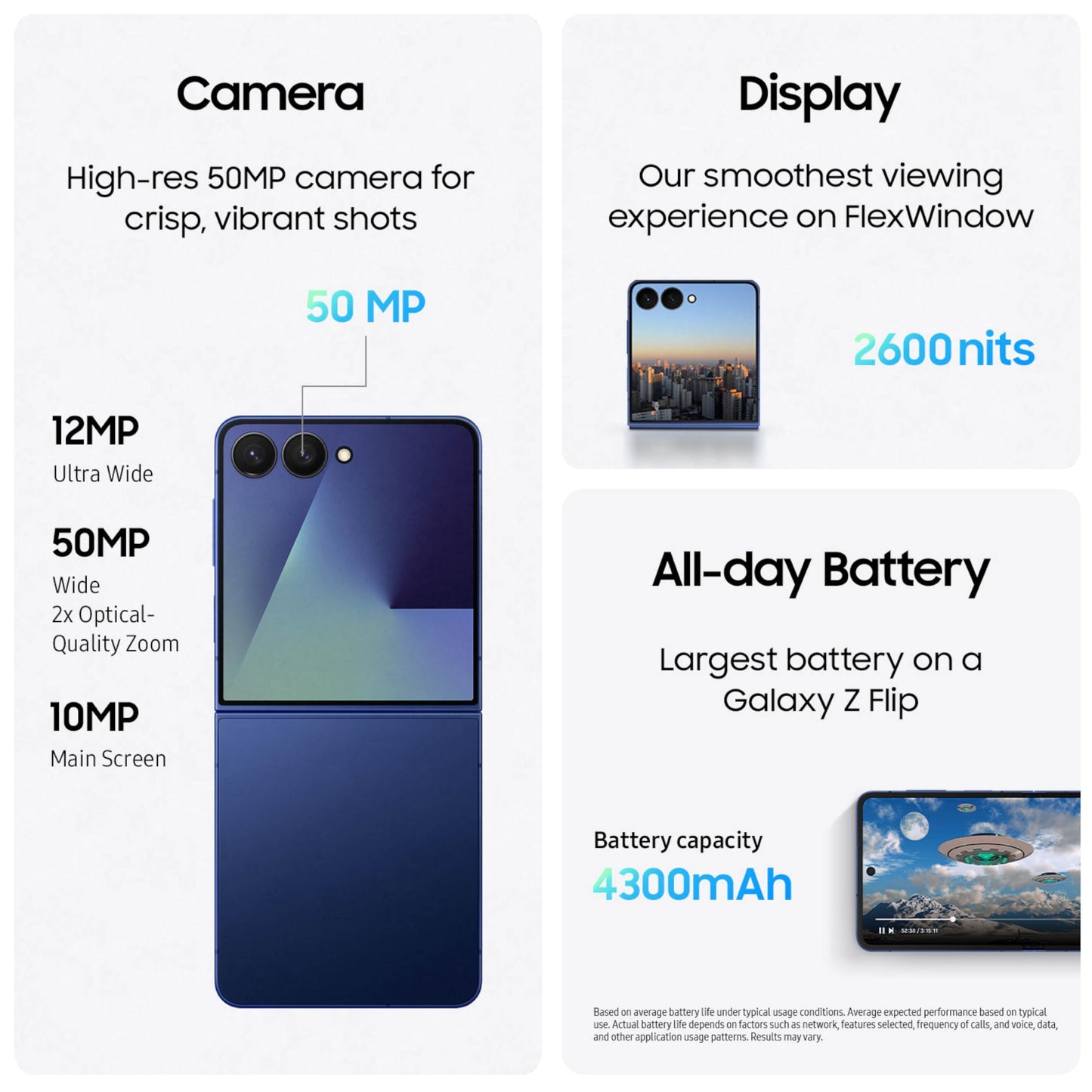 Samsung Galaxy Z Flip7 Cell Phone, 256GB AI Smartphone, Unlocked Android, high-res 50 MP Camera, Powerful Processor, Long Battery Life, 2025, US 1 Yr Manufacturer Warranty, Blue Shadow