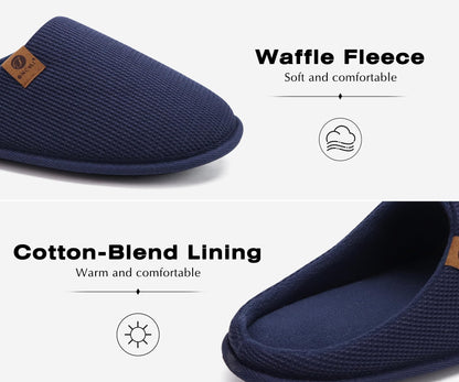 ONCAI Mens Slippers with Cushion Memory Foam Cotton-Blend High-Density Warm House Slippers for man 2026 Slip-on Indoor Outdoor Comfortable Best House Shoes Rubber Sole Blue Size 12 US