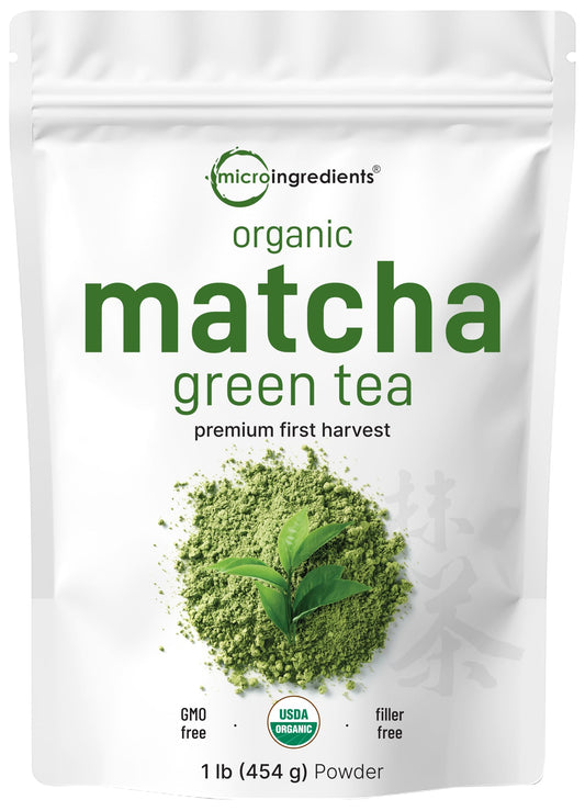 Micro Ingredients Organic Matcha Green Tea Powder, 1 lb | First Harvest, Culinary Grade from Japan | 100% Pure & Unflavored | Great for Tea, Latte & Smoothies | Non-GMO, No Sugar, Eco-Friendly Packaging