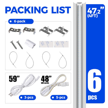 Barrina Plant Grow Light, 4FT 5000K Full Spectrum White, 252W(6 x 42W), T8 LED Grow Light, Growing Lamp Fixture, Plant Light for Indoor Plant, 6-Pack