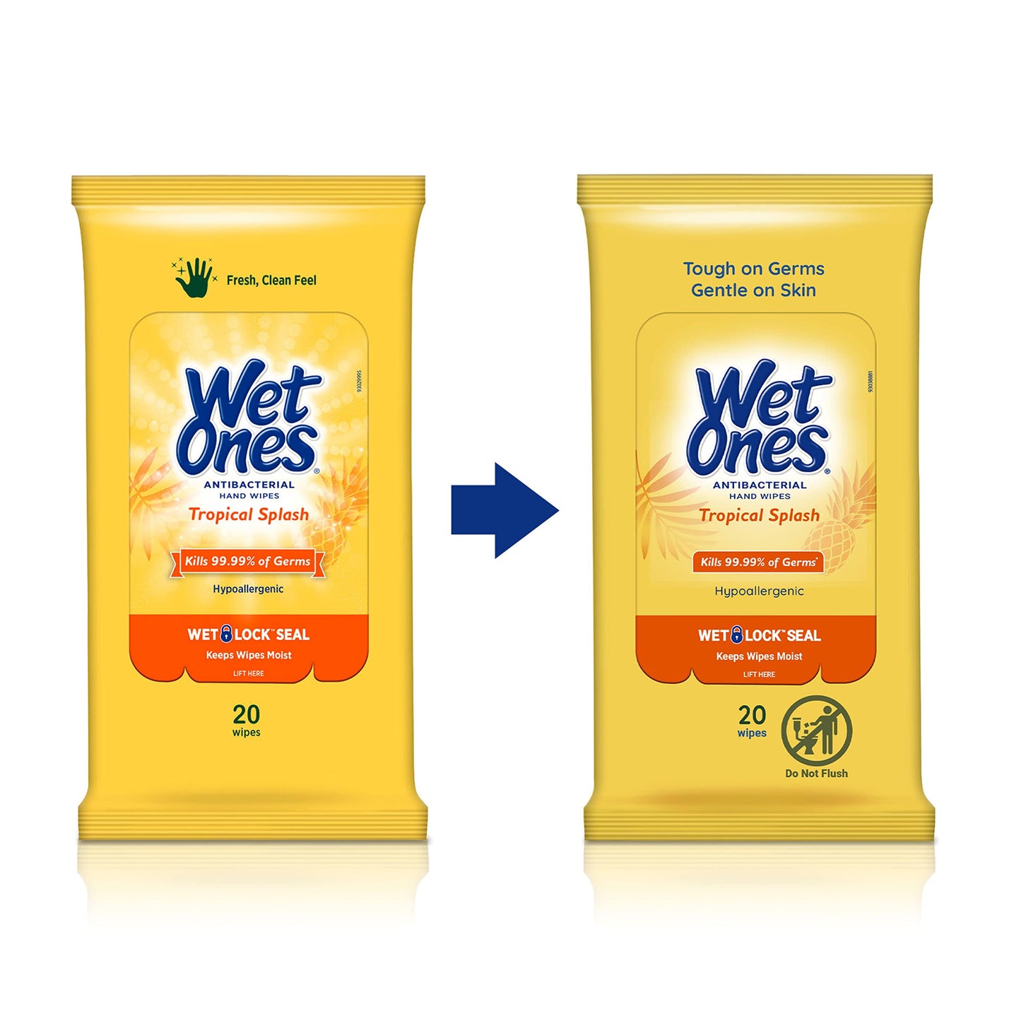 Wet Ones Antibacterial Hand Wipes, Tropical Splash - 20 ct. Size Wipes (10 Pack)