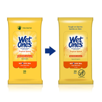 Wet Ones Antibacterial Hand Wipes, Tropical Splash - 20 ct. Size Wipes (10 Pack)