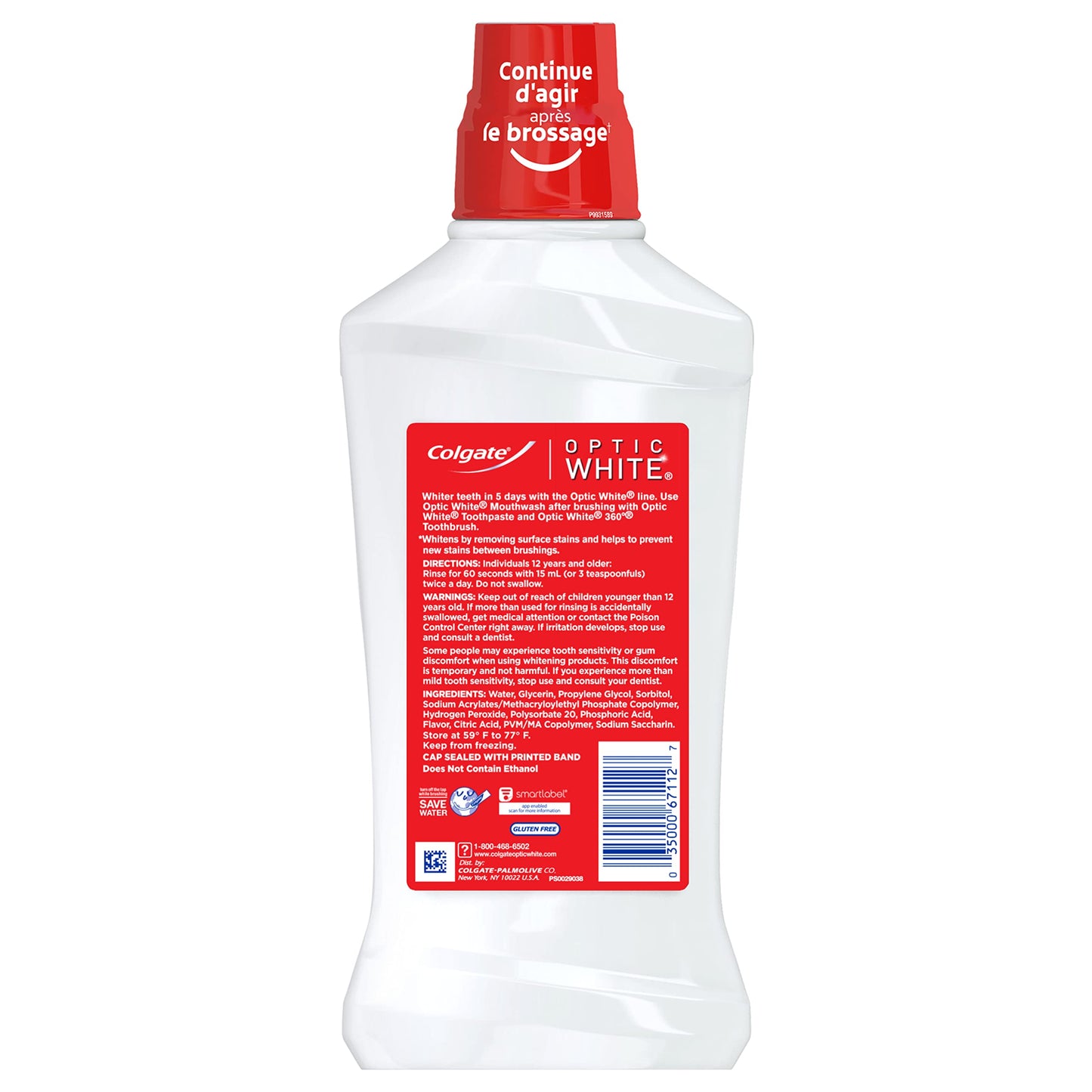 Colgate Optic White Whitening Mouthwash, Fresh Mint - 946mL, 32 Fluid Ounce (3 Pack)