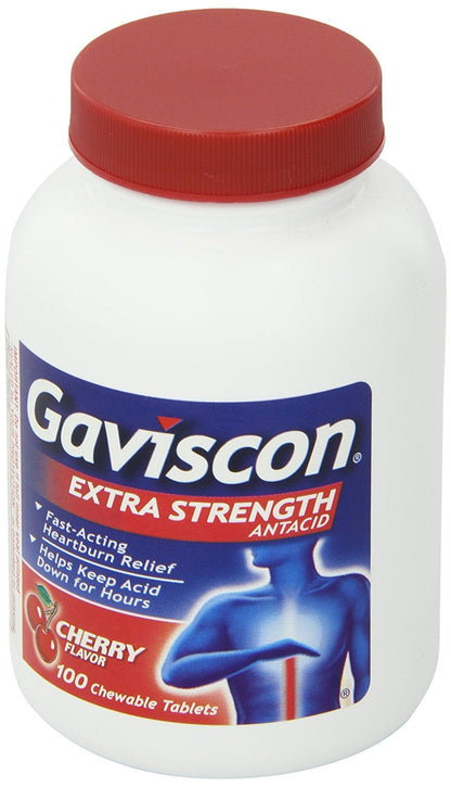 Gaviscon Extra Strength Cherry Chewable Tablet For Fast-Acting Heartburn Relief, 100 Count