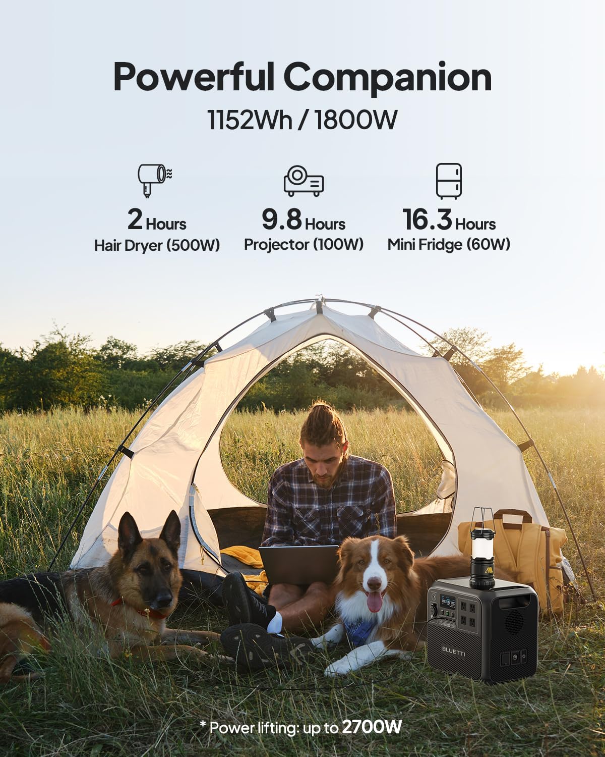 BLUETTI Solar Generator AC180 with 200W Solar Panel (Ships Separately), 1,152Wh Portable Power Station w/ 4 1,800W (2,700W Surge) AC Outlets, LFP Power for Camping, Off-grid