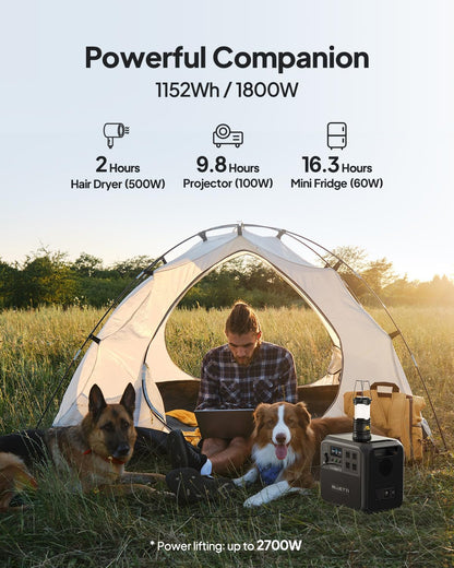 BLUETTI Solar Generator AC180 with 200W Solar Panel (Ships Separately), 1,152Wh Portable Power Station w/ 4 1,800W (2,700W Surge) AC Outlets, LFP Power for Camping, Off-grid