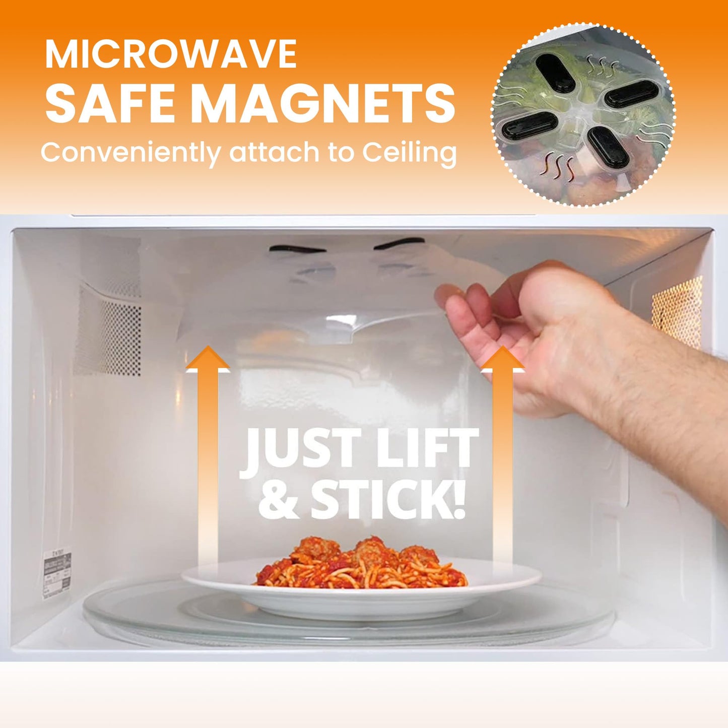 HOVER COVER Magnetic Splatter Cover, 12-Inch Clear BPA-Free Food Lid, Vented Plate Guard with Steam Vents, Anti-Splash Microwave Lid, Dishwasher Safe, Space-Saving Magnetic Storage - Onyx Black