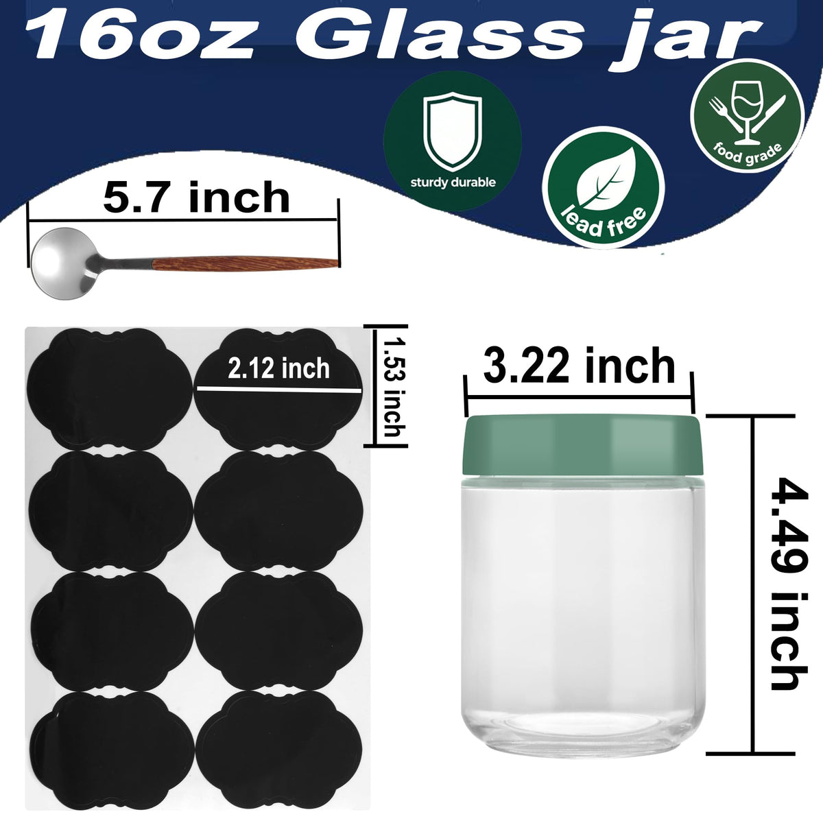 Lulonpon 8 Pieces 16 oz Overnight Oats Containers with Lids, Glass Storage Containers with Airtight Lids, Glass Overnight Oat Jars, Wide Mouth Snack Oats Jars, Jar for Salad Yogurt Spice