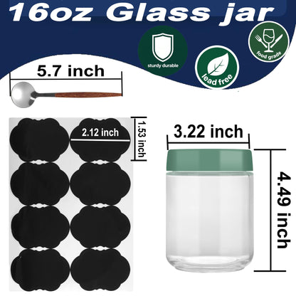 Lulonpon 8 Pieces 16 oz Overnight Oats Containers with Lids, Glass Storage Containers with Airtight Lids, Glass Overnight Oat Jars, Wide Mouth Snack Oats Jars, Jar for Salad Yogurt Spice