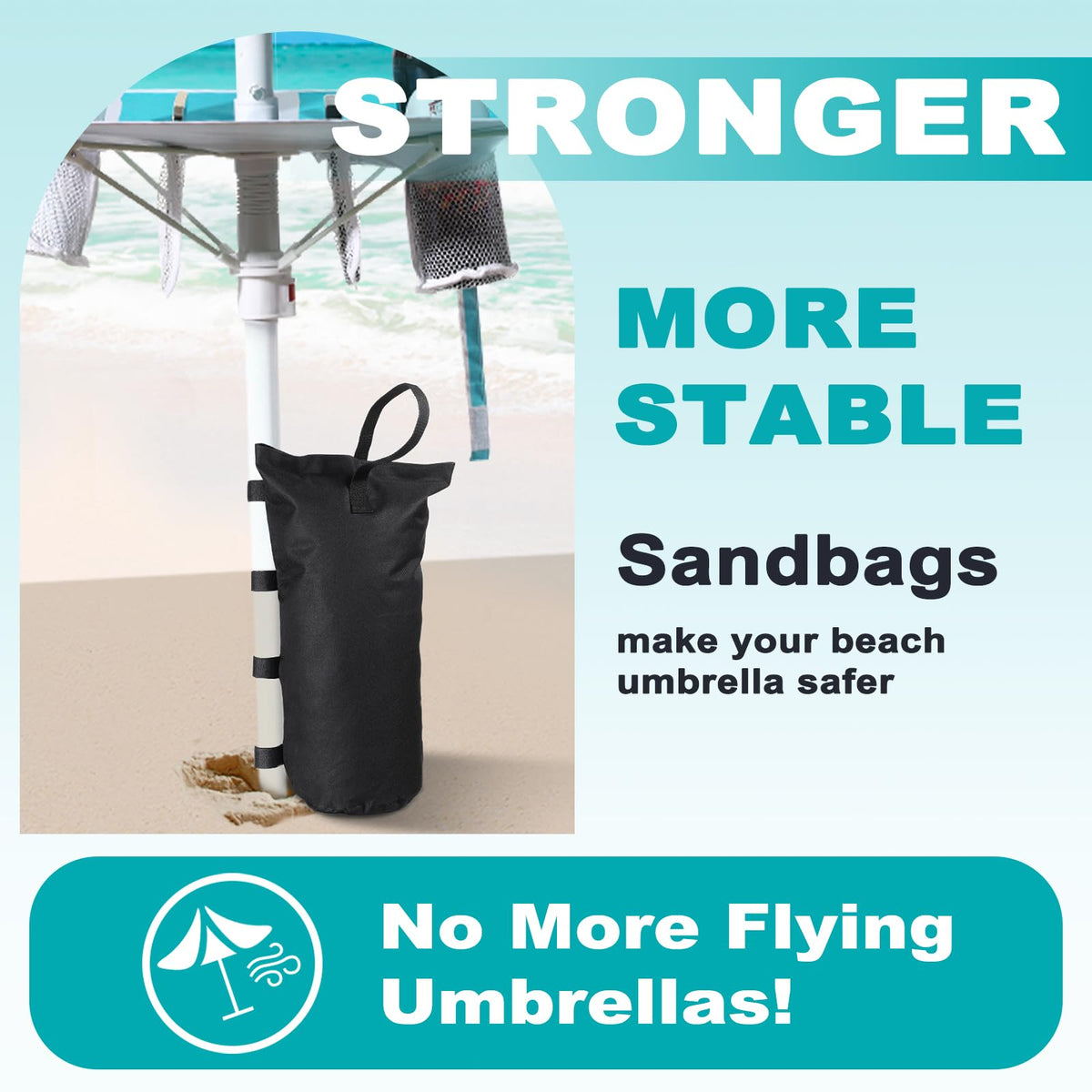 Beach Umbrella - Beach Umbrella for Sand Wind Portable with Tilt Pole, 6.56 FT Arc Length 5.9 FT Diameter, Heavy Duty Wind Resistant Striped Large Umbrellas, UV 50+ Parasol with Anchor Screw Adjustable Height and Foldable Table Board