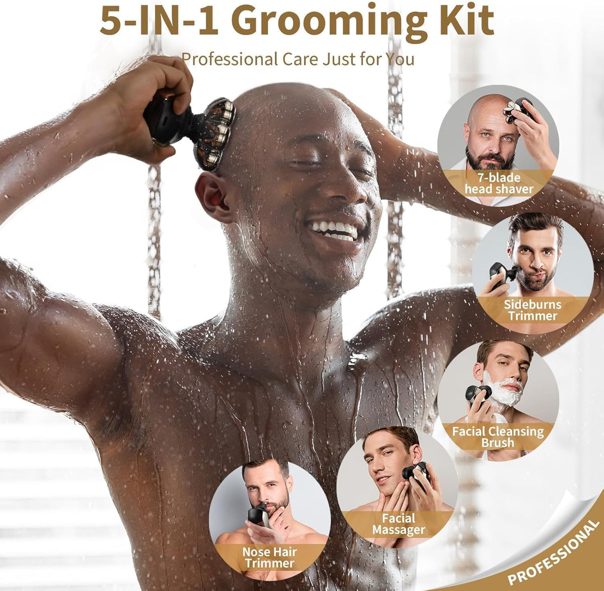 SHPAVVER Head Shavers for Bald Men: 5-in-1 Upgraded Electric Razor - IPX7 Waterproof Shaving Grooming Kit for Balder - Turbo Speed & Precision Blades (Glossy Gold)