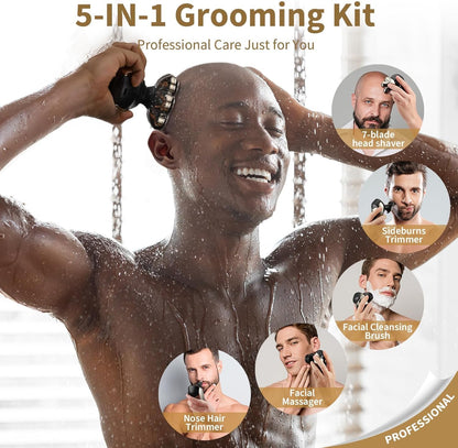 SHPAVVER Head Shavers for Bald Men: 5-in-1 Upgraded Electric Razor - IPX7 Waterproof Shaving Grooming Kit for Balder - Turbo Speed & Precision Blades (Glossy Gold)
