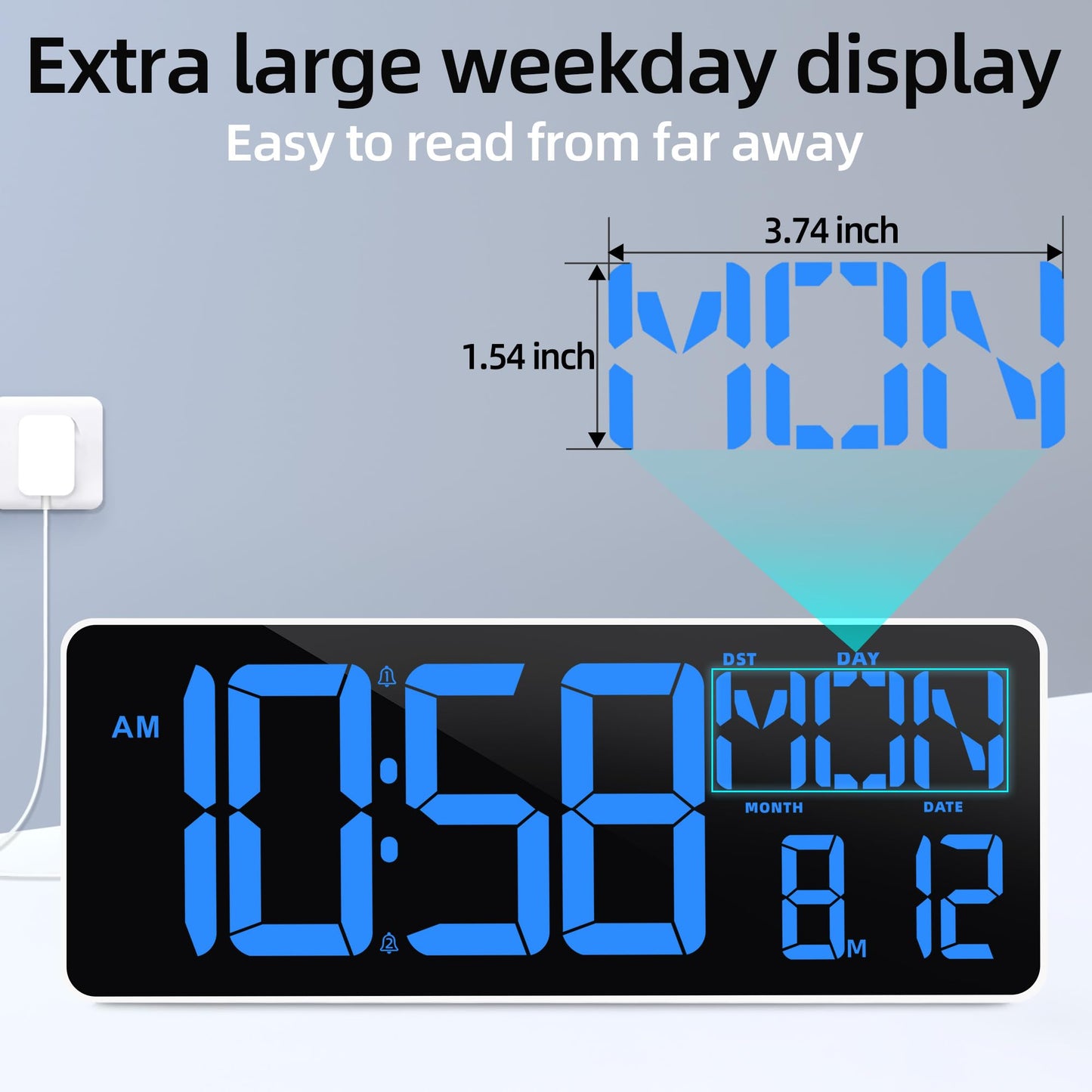 TXL 13 Inch Large Digital Wall Clock with Remote Control,LED Desk Clock Digital with DST/Calendar/Temperature/Timer Function, Auto Dimmer Digital Clock Large Display for Classroom/Office(Blue)