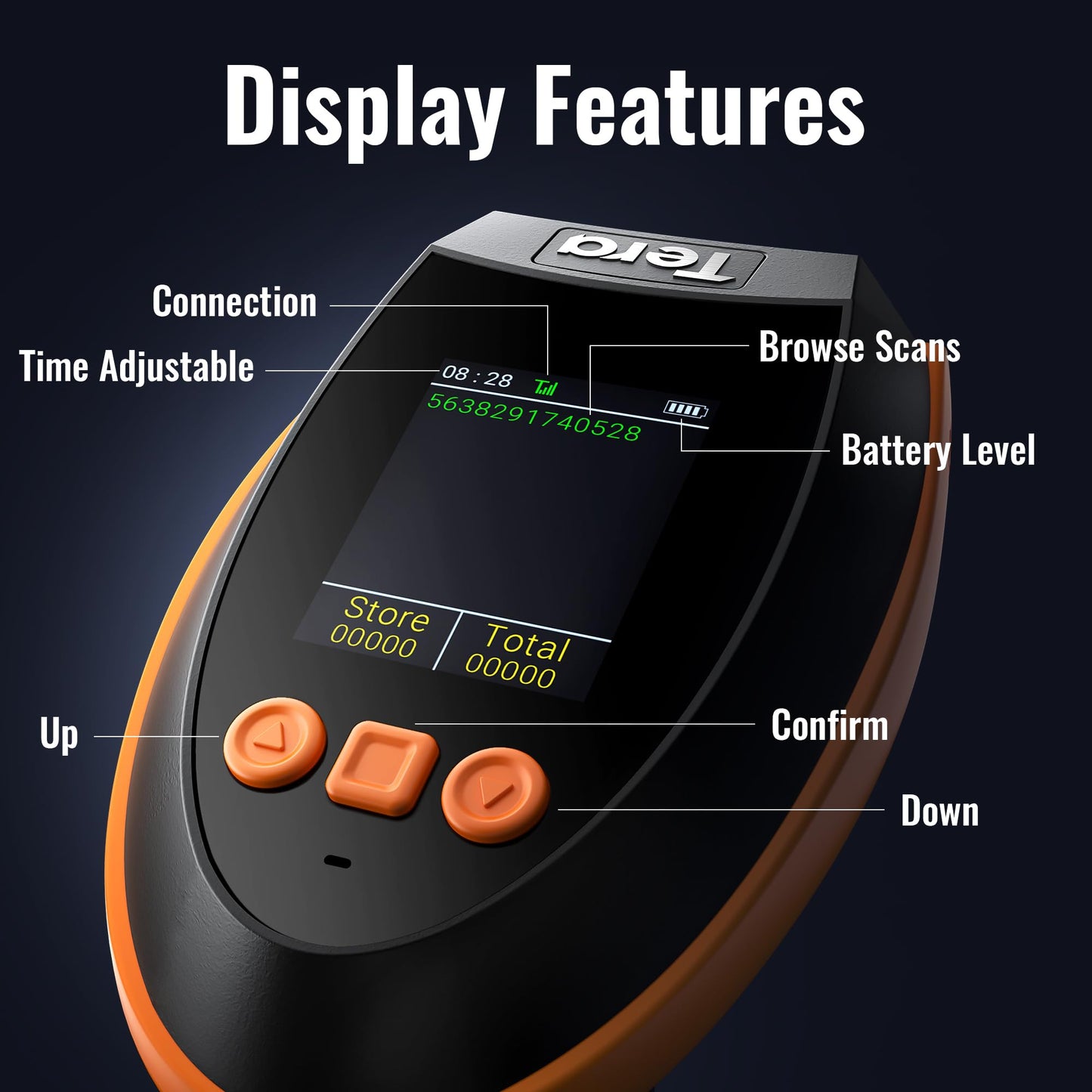 Tera Barcode Scanner Wireless with Screen: Pro Version 1D 2D QR with Setting Keypad Charging Cradle Works with Bluetooth 2.4G Wireless USB Wired Handheld Bar Code Reader HW0009