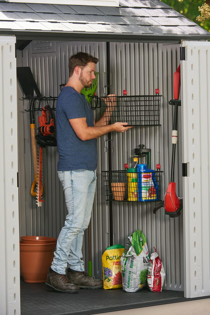 Rubbermaid Resin Outdoor Storage Shed With Floor (7 x 7 Ft), Weather Resistant, Gray, Organization for Home/Backyard/Garden Tools/Lawn Mower/Bike Storage/Pool Supplies