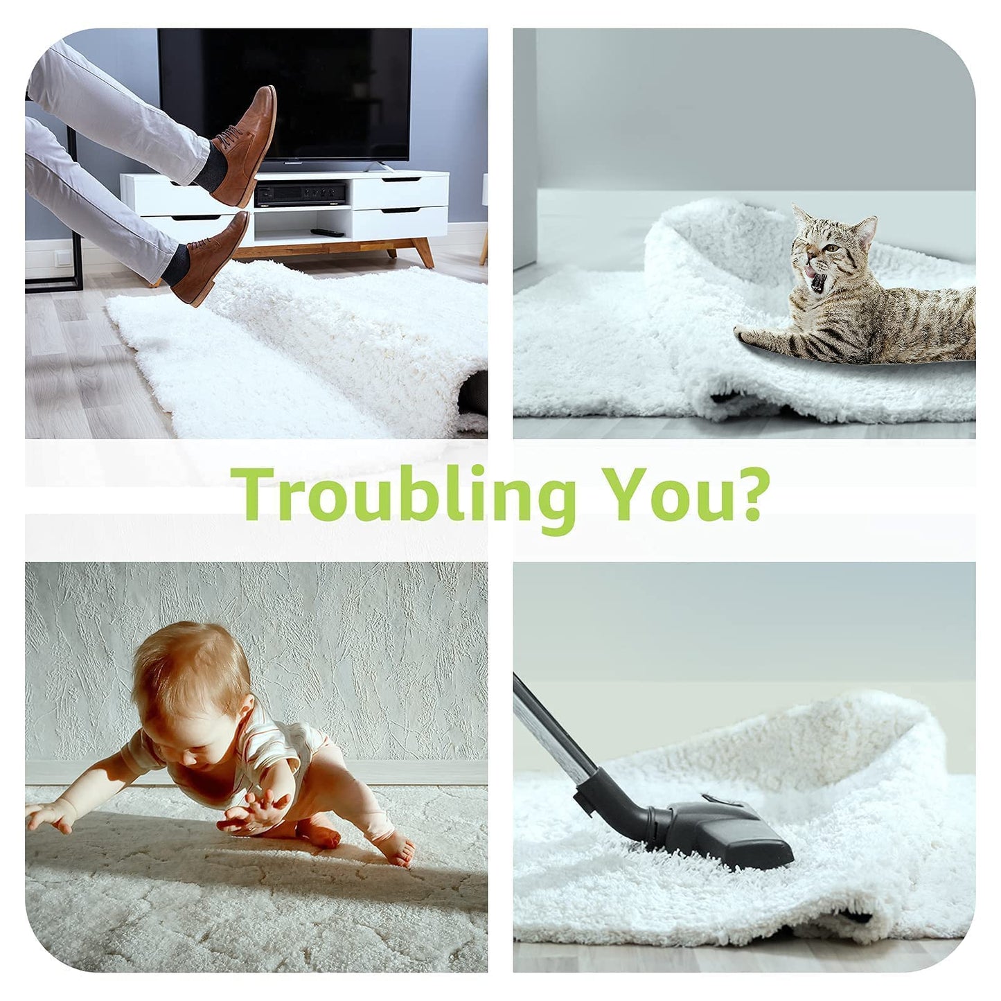 Rabenda 12 Pcs Rug Tape, Non Slip Rug Pads Grippers for Hardwood Floors and Tiles, Reusable Carpet Tape for Area Rugs, Double-Sided Adhesive Rug Stickers Keep Corners Flat (Black)