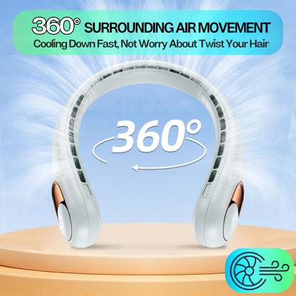 KIDEE Neck Fan, Portable Fan, Neck Fans Rechargeable, Upgraded LED Display, 4000 mAh Battery Operated, 3 Speeds Adjustable Personal Wearable Fan, Gifts for Women Men, Greenish White