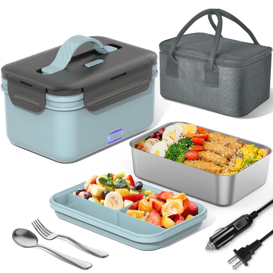 Herrfilk Electric Lunch Box Food Heater 100W, 4 in 1 Ultra Quick Heated Lunch Boxes for Adults 12V/24V/110V/220V Portable Food Warmer for Car/Truck/Office With Fork Spoon and Insulated Carry Bag