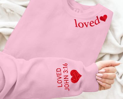 MOUSYA Valentines Day Sweatshirt Women Love Heart Graphic Shirts Christian Pullover Long Sleeve Tops Pink