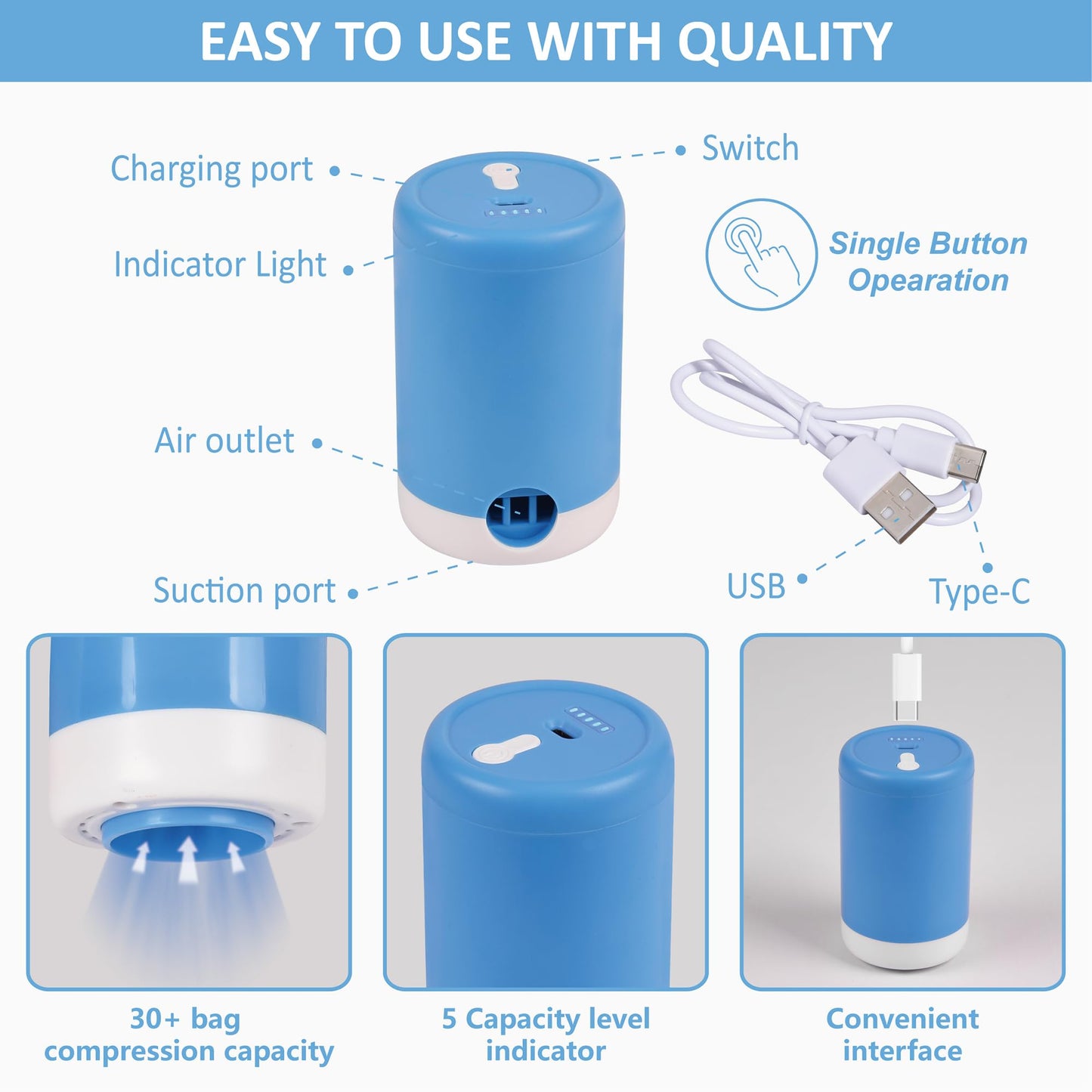 Cozy Essential Travel Vacuum Storage Bags with Portable Electric Pump, Vacuum Seal Space Saver Bags for Clothing and Luggage, 12 Pack