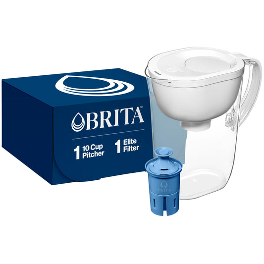 Brita Water Pitcher, Everyday Elite Filter, Removes 99% of Lead, Includes 1 Filter, 10-Cup Capacity, White