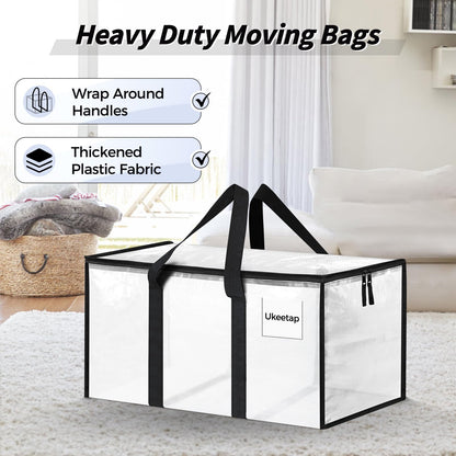 8 Pack Extra Large Heavy Duty Moving Bags, Clear Storage Bins with Lids, Reinforced Handles & Heavy-Duty Zippers Moving Boxes Storage Bags Totes for Clothes Packing, Dorms, College Supplies, Clear