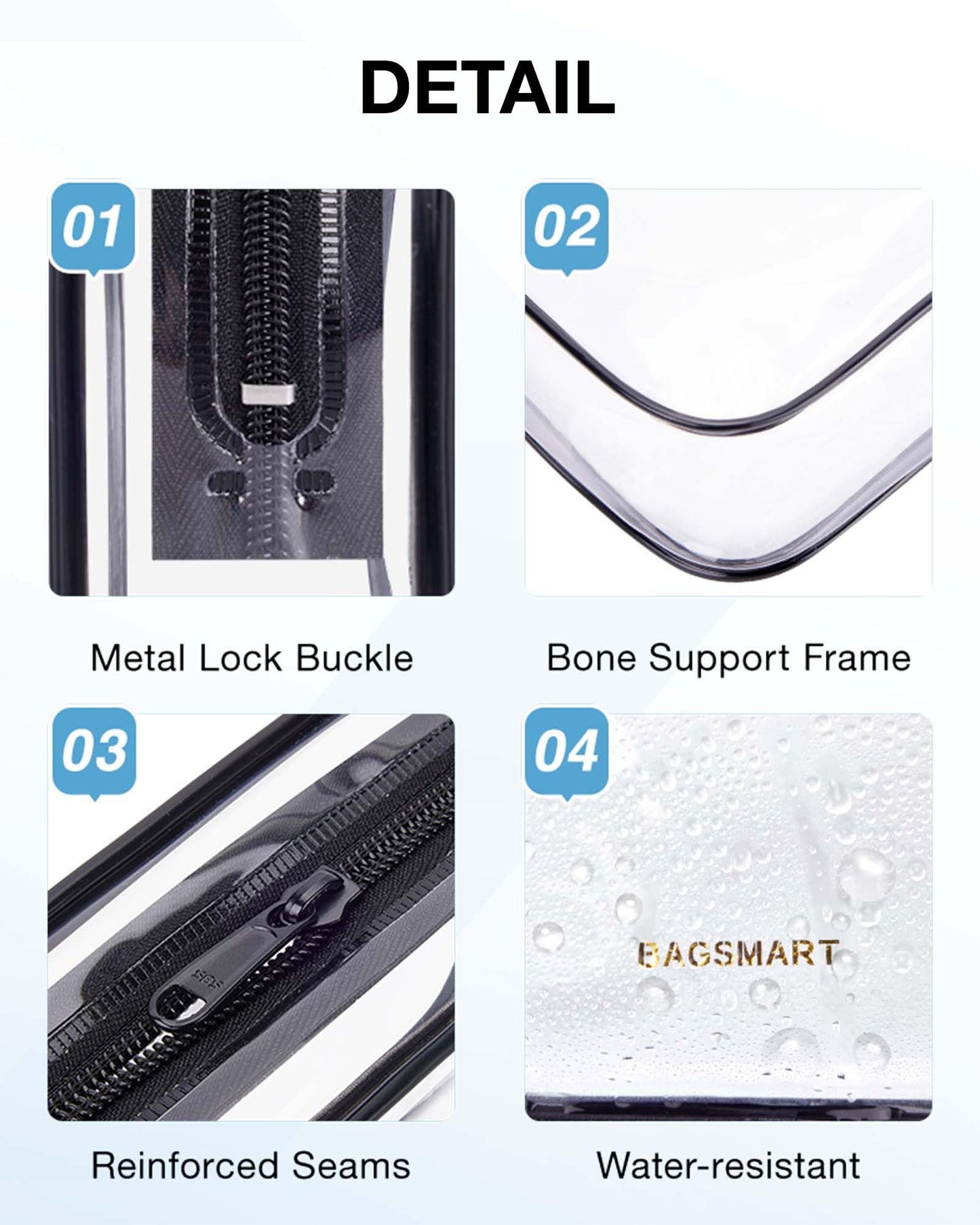 BAGSMART Clear Toiletry Bag, 2 Packs TSA Approved Water Resistant Quart Size Travel Organizer, 2 Sizes Airport Airline Travel Essential Carry On Makeup Cosmetic Bags for Women, Black