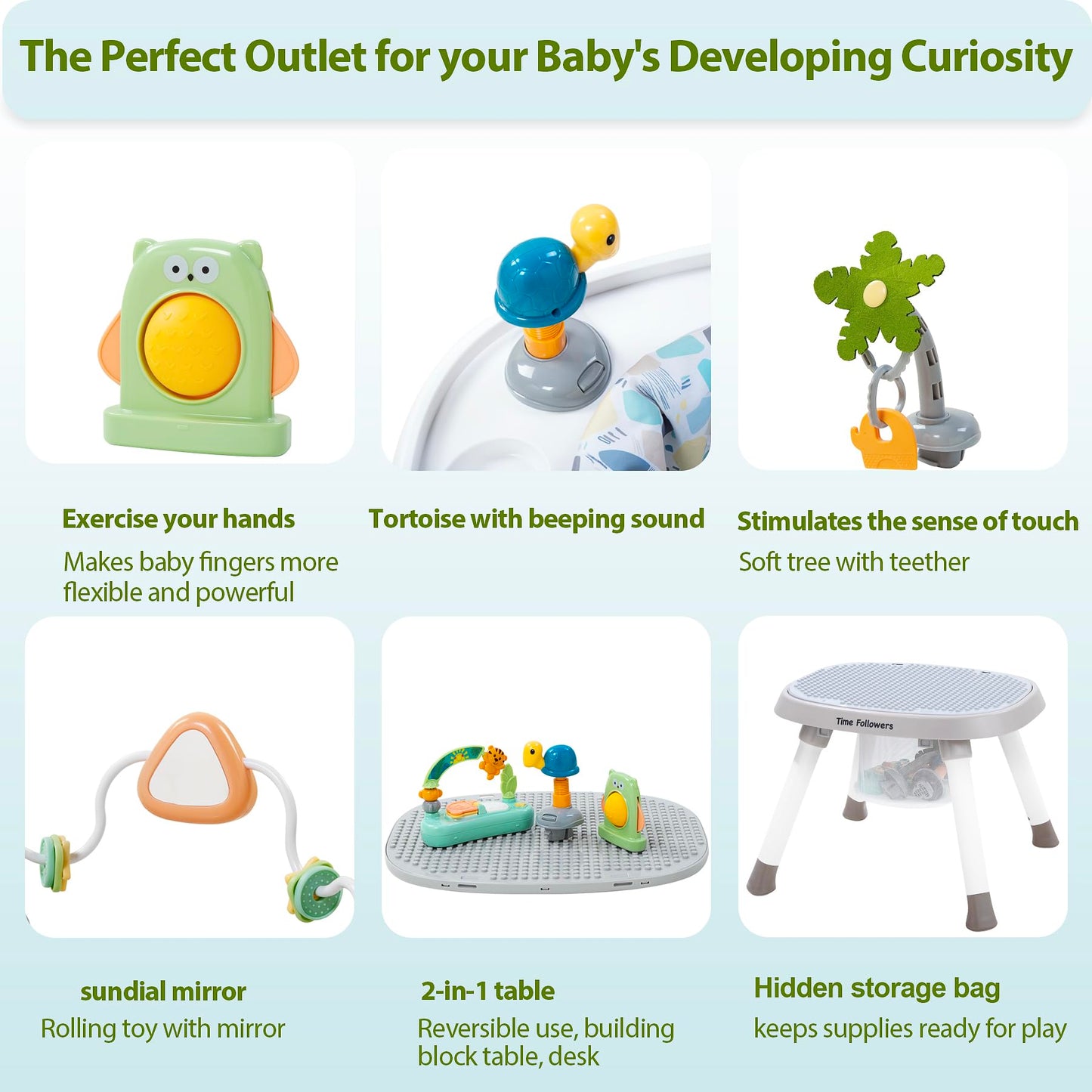 Time Followers® 6-in-1 Baby Activity Center | Jumpers and Bouncers | 4 Stage Grow Stationary Standing Toddler Play Table | Shower Gift | Infant Essential for Baby Ages 6-36Month (Beige)