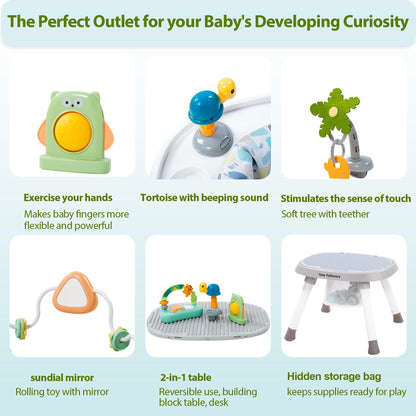Time Followers® 6-in-1 Baby Activity Center | Jumpers and Bouncers | 4 Stage Grow Stationary Standing Toddler Play Table | Shower Gift | Infant Essential for Baby Ages 6-36Month (Beige)