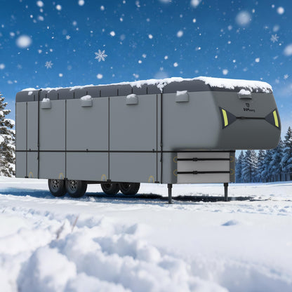 RVMasking 5th Wheel RV Cover, 37'1"-40' Heavy Duty 7 Layers Top Fifth Wheel Cover with 4 Tire Covers, Windproof Rip-Stop Anti-UV Trailer Cover, Dark Gray