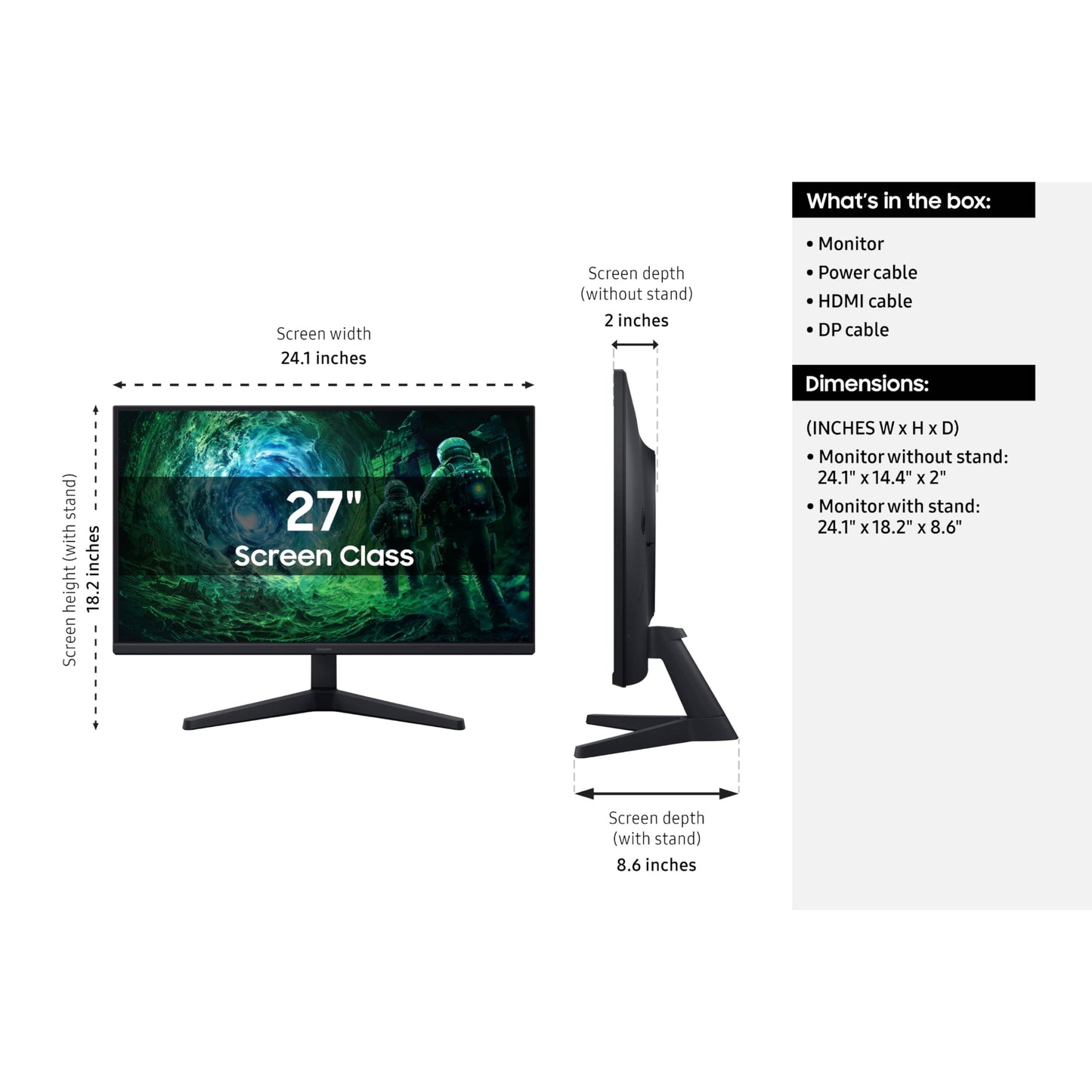 SAMSUNG 27” Odyssey G5 G53F QHD Resolution Gaming Monitor, HDR10, 200Hz Refresh Rate, IPS Panel, AMD FreeSync™ Premium, Black Equalizer, Auto Source Switch, LS27FG532ENXZA