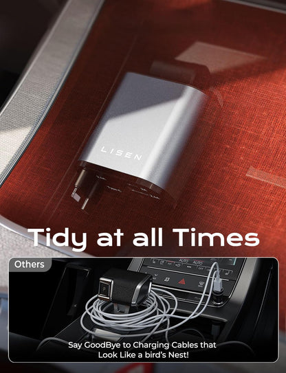 LISEN Retractable Car Charger [69W USB C Car Charger Adapter] for iPhone 16 Car Charger Fast Charging, Travel Essential Gifts for Women Men, Car Accessories USBC Car Charger for iPhone 16 15 14, Gray