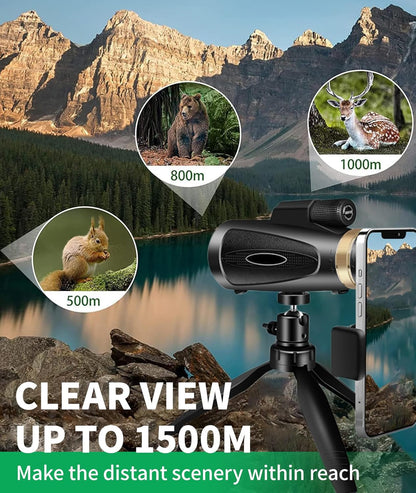 Monocular Telescope 80x100 HD Monoculars for Adults with Tripod, Monoculars for Bird Watching Stargazing Camping Hiking Hunting Wildlife Travel-Black