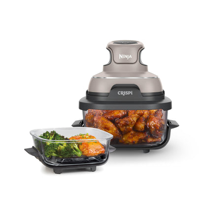 Ninja Crispi Air Fryer, Microwave, Freezer & Dishwasher Safe, Non Toxic Glass Portable Cooking System, 4 QT & 6 Cup Glass Containers with Storage Lids, Easy Meals, Air Fry, Bake, Stone, FN101ST