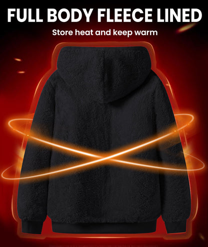 GEEK LIGHTING Hoodies for Men Heavyweight Fleece Sweatshirt - Full Zip Up Thick Sherpa Lined All black XL
