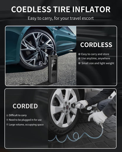 Tire Inflator Portable Air Compressor - 150PSI 4x Faster Portable Tire Inflator for Car - Air Pump For Car Tires with Digital Pressure - Auto Shut-off Smart Air Pump Suitable SUV, Bike Moto and More