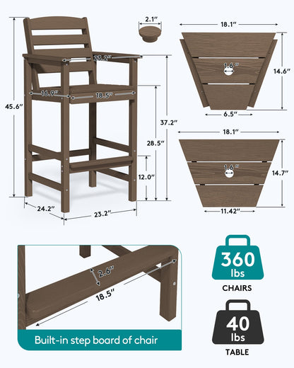 SERWALL Tall Adirondack Chairs Set of 2 with Connecting Table, Coffee