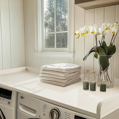 Kaboon Washer Dryer Countertop, Melamine Countertop with Edge Rails - 27.5" Depth x 54" Width Laundry Room Organization, Beige Leather