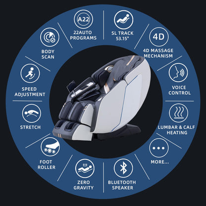 MassaMAX 4D Massage Chair - 2025 Full Body Massage Chair with Zero Gravity, Extended Footrest, SL Track, Yoga Stretch, Foot Rollers, and Heating Comfort with Mat & Cover (White)