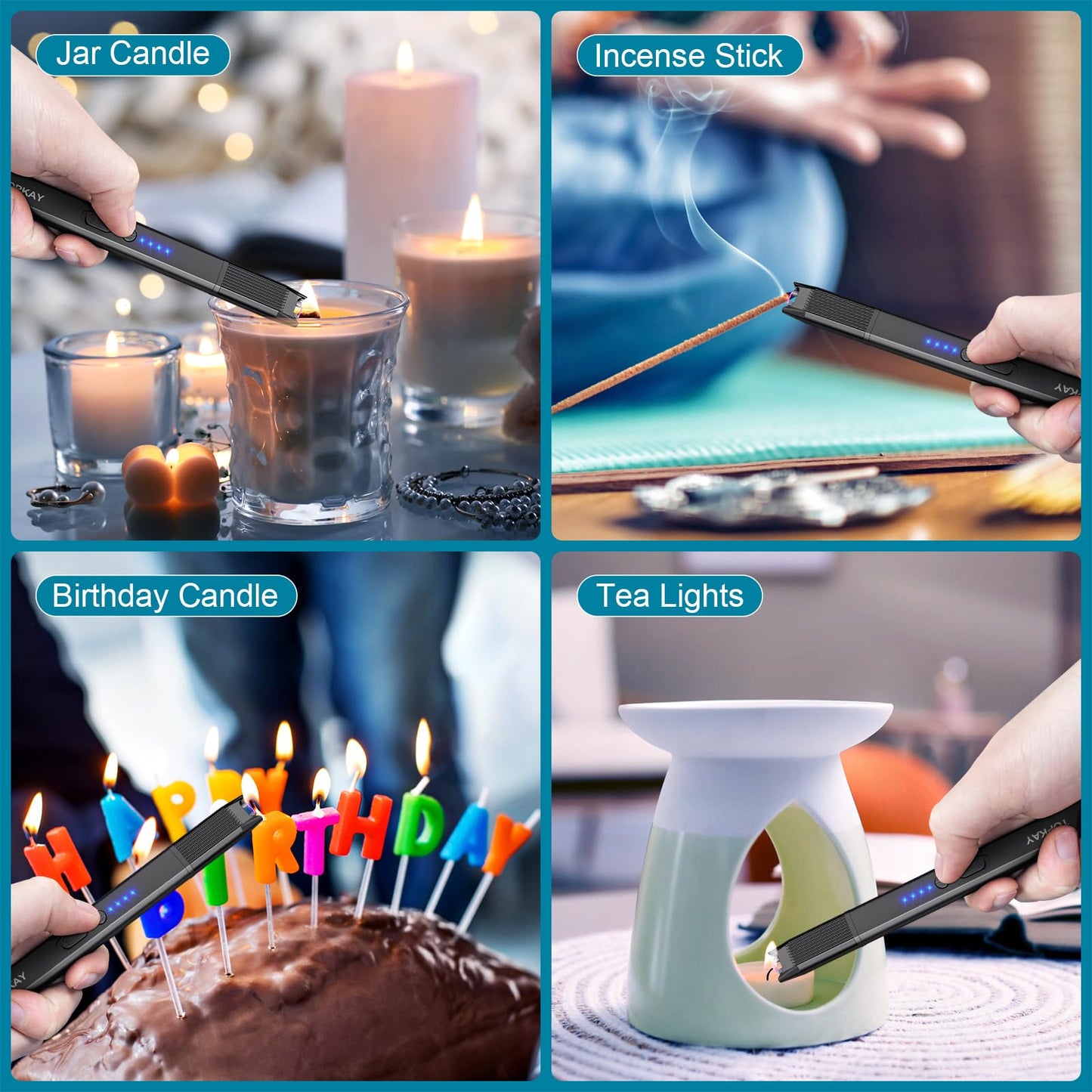 TOPKAY 2 Pack Electric Candle Lighter Windproof Flameless USB Rechargeable Plasma Arc Long Lighter for BBQ Grill Firework Kitchen Camping.