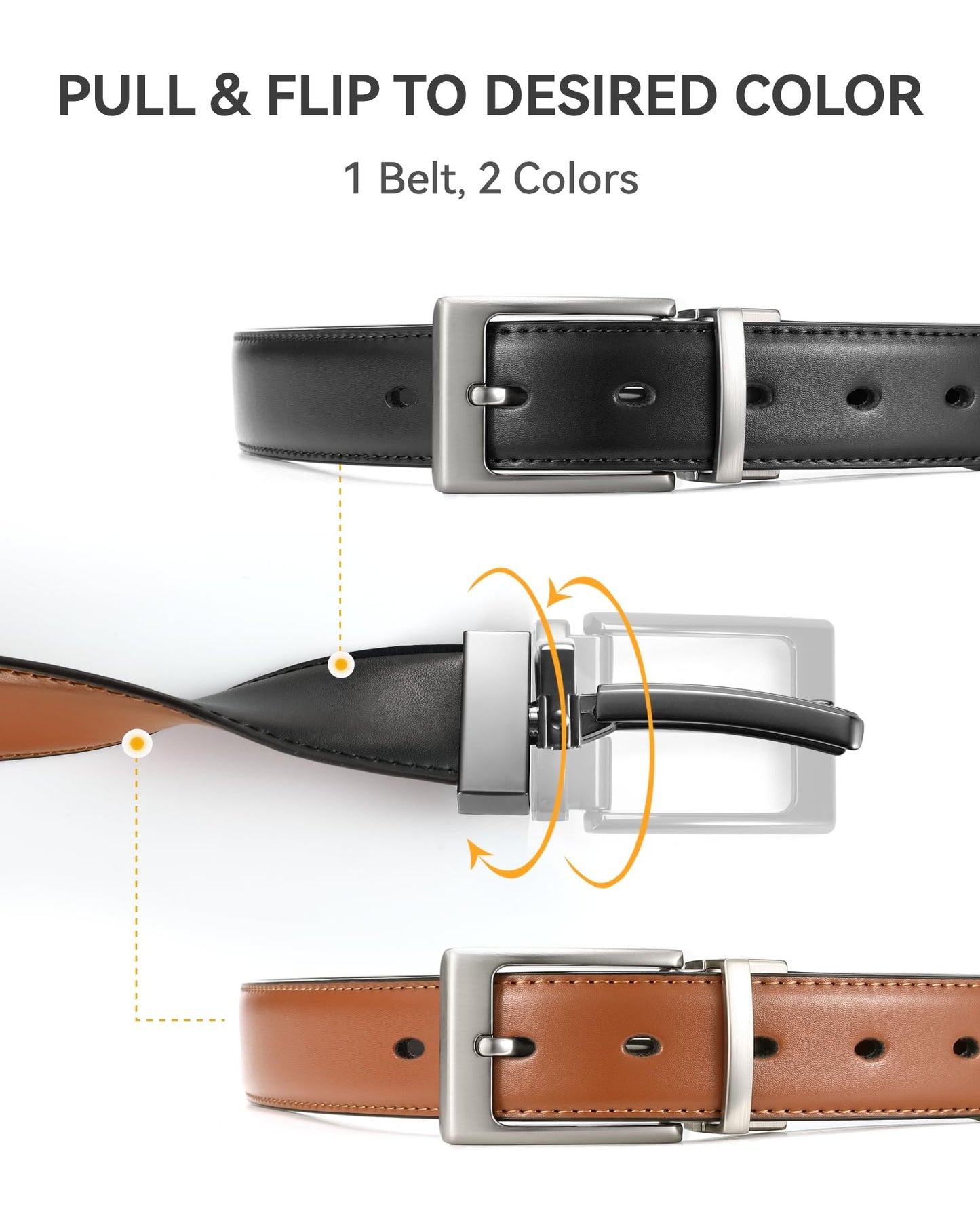 CHAOREN Reversible Belt Men 1 Piece - 1.25" Leather Dress Belt - Trim to Fit for Elegant Style