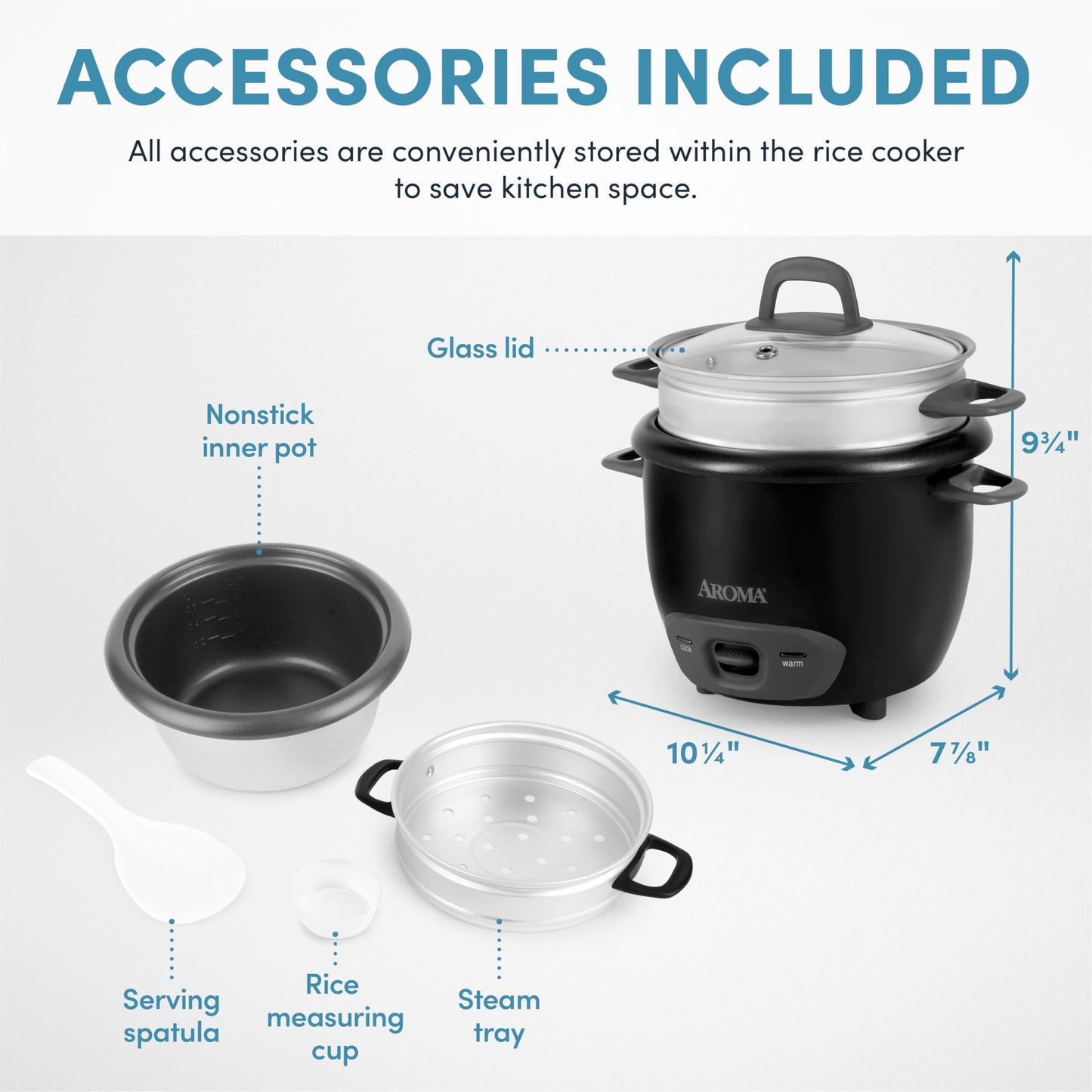 Aroma Housewares 6-Cup (Cooked) Pot-Style Rice Cooker and Food Steamer, Black ARC-743-1NGB