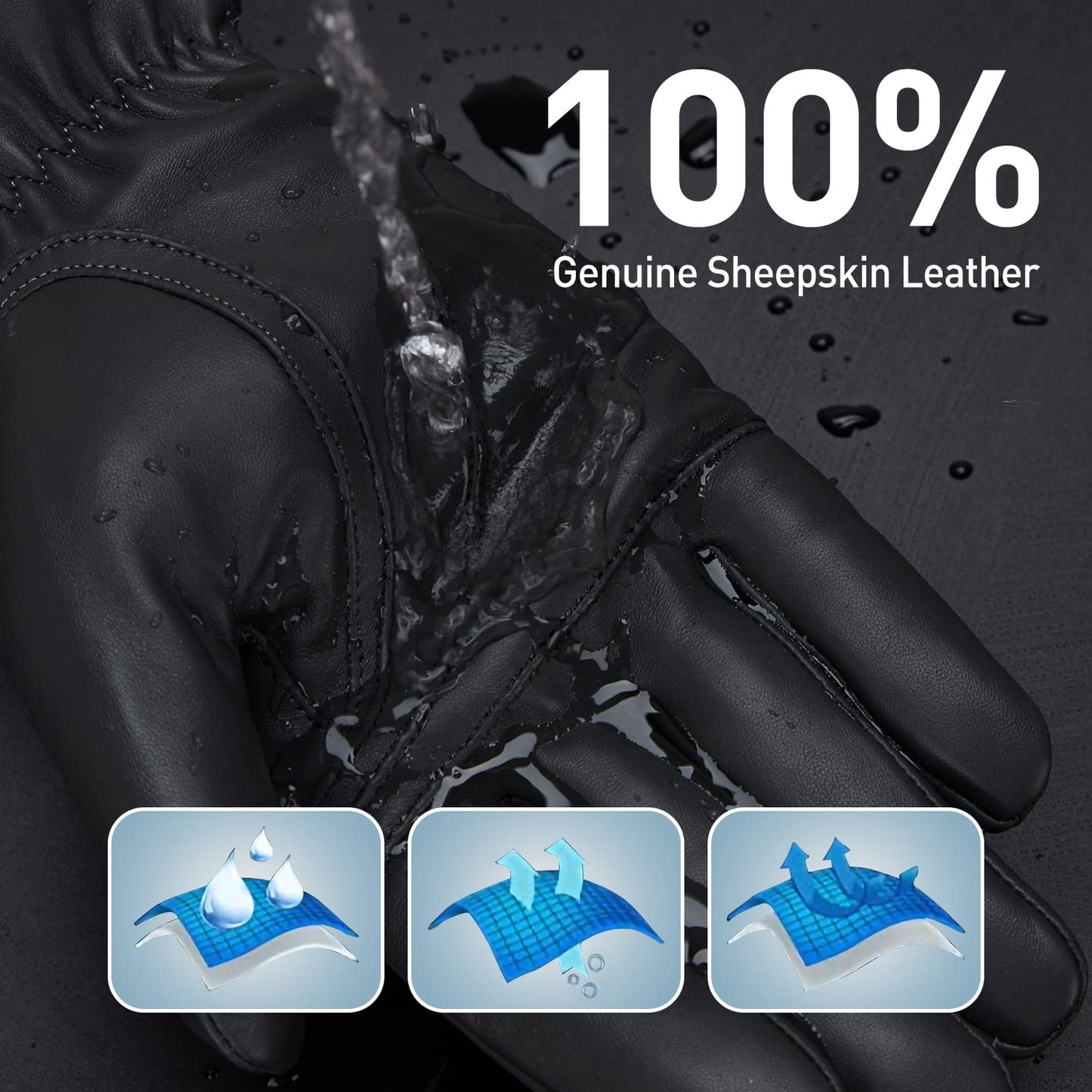 BISON DENIM Winter Genuine Sheepskin Leather Gloves for Men, Touchscreen Texting Warm Cashmere Lined Gloves for Driving (Black,Large)